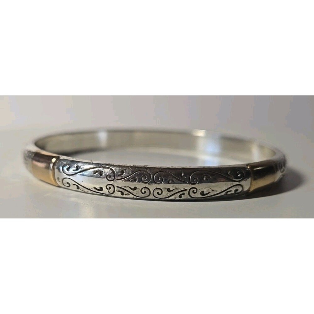 BRIGHTON VENEZIA Gold/Silver Two-Tone Plated Etched Scroll Bangle Bracelet